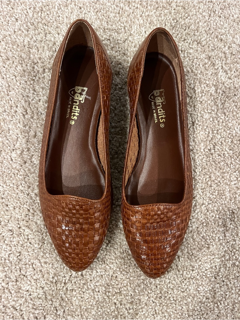 Vintage Brown Woven Leather Women's Pointed Flats